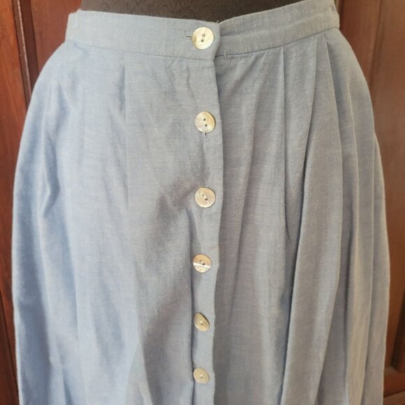 Vintage Plaza South Blue Button-Up Dress Embroidered Collar Pintuck Sz12 India - Picture 4 of 11